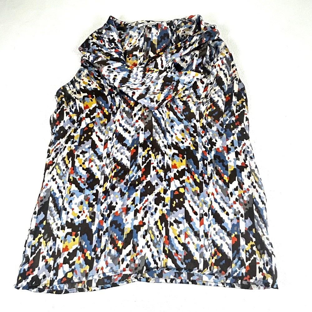Quintessential Womens Small Abstract Geometric Cowl Neck Sleeveless Blouse Top